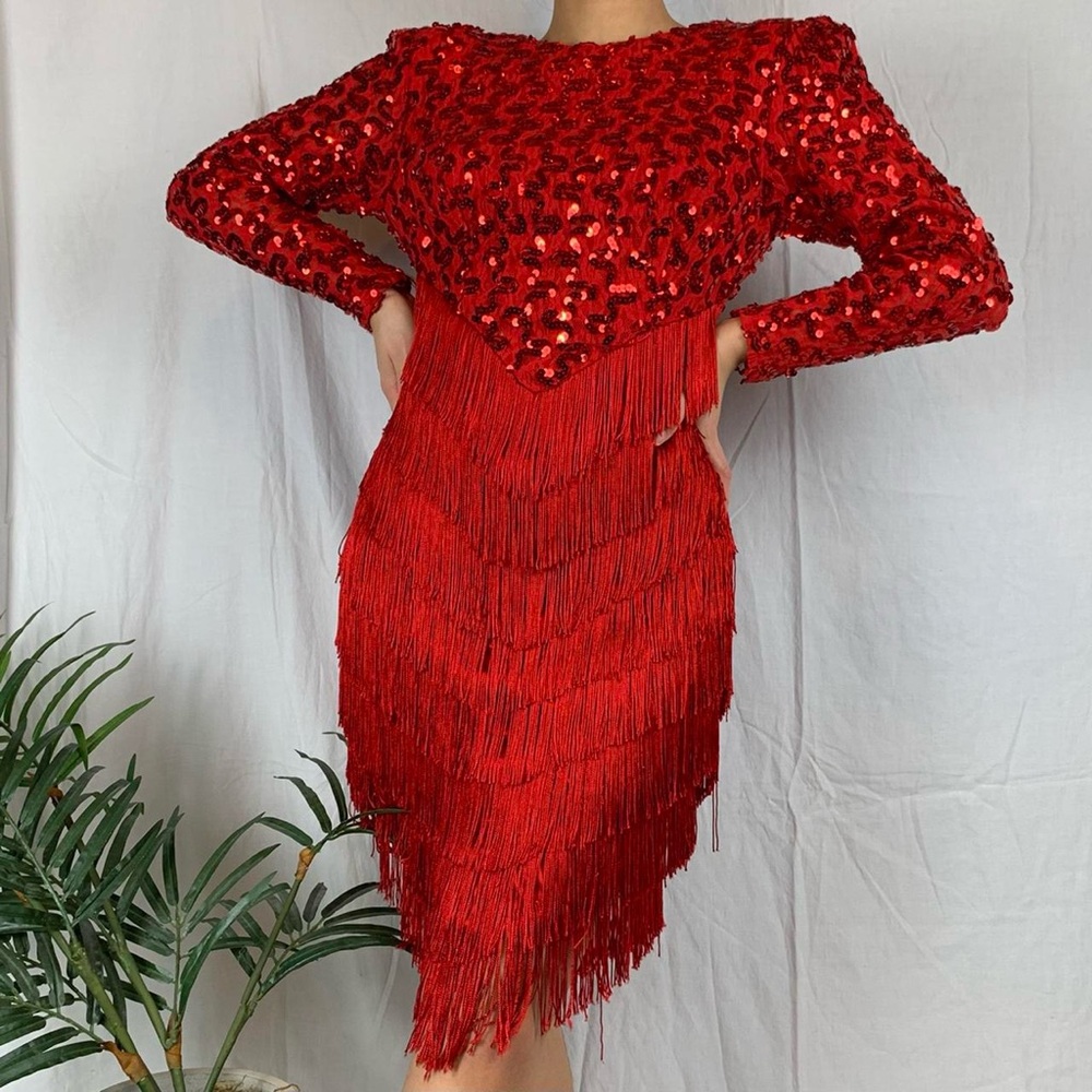 sequin and fringe flapper dress